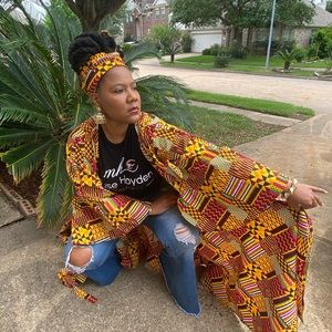 Kente print Ankara Kimono sleeve duster wrap dress